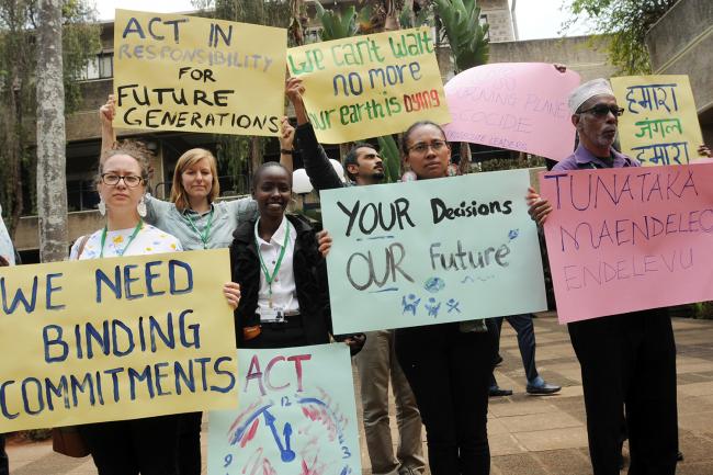 Peaceful protest by civil society representatives, during the 1st Meeting of the Open-ended Working Group on the Post-2020 Global Biodiversity Framework