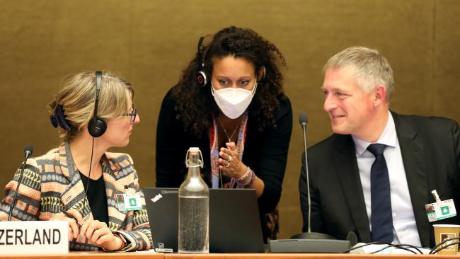 From L-R: Isabella Pagotto, Switzerland; Diane Guerrier, UNECE Secretariat; and Niels Vlaanderen, Netherlands