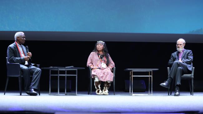 Cardinal Peter Turkson, Dicastery for promoting Integral Human Development, Vatican; Olga Atsynga Letykai Csonka, Ethnologist; and Thomas Schirrmacher, Secretary-General and CEO, World Evangelical Alliance 