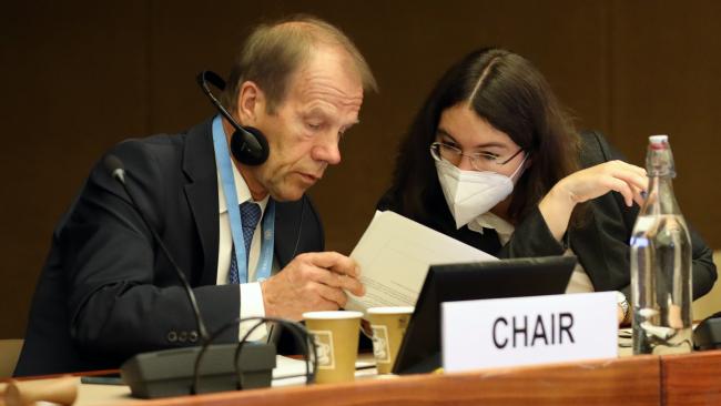 Chair Harry Liiv, Estonia, with Sonja Koeppel, Secretary of the Water Convention