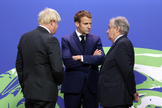 From L-R: Boris Johnson, Prime Minister of the UK; Emmanuel Macron, President of France; and UNSG António Guterres