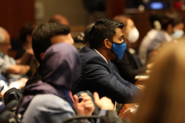 Delegates listen during the session on small island developing states and building resilience