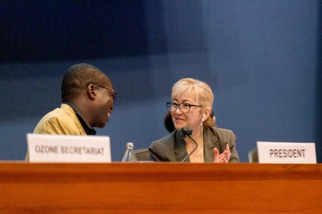 Samuel Paré, Megumi Seki at the podium - OEWG-44-ExMOP-5 - 16Jul2022 - Photo-.jpg