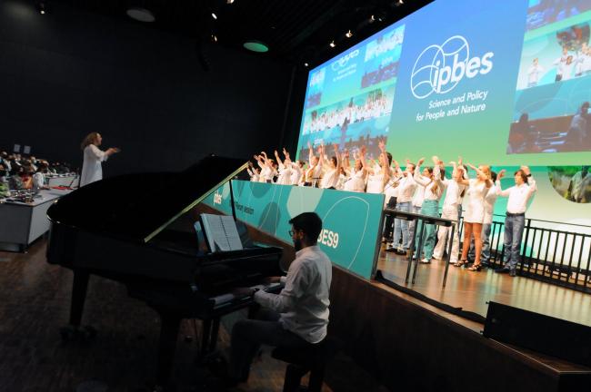 Young dancers perform at the opening of IPBES-9