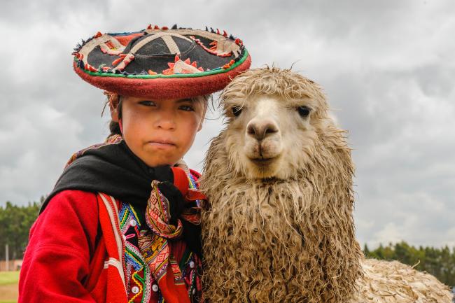 Indigenous girl and llama