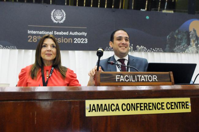 Co-facilitators of the Working group on institutional matters Gina Guillén Grillo, Costa Rica, and Salvador Vega Telias, Chile