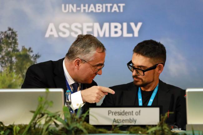 Michal Mlynár, Deputy Executive Director, with UN Habitat Assembly President Román Meyer Falcón, Secretary of Agrarian, Land, and Urban Development, Mexico