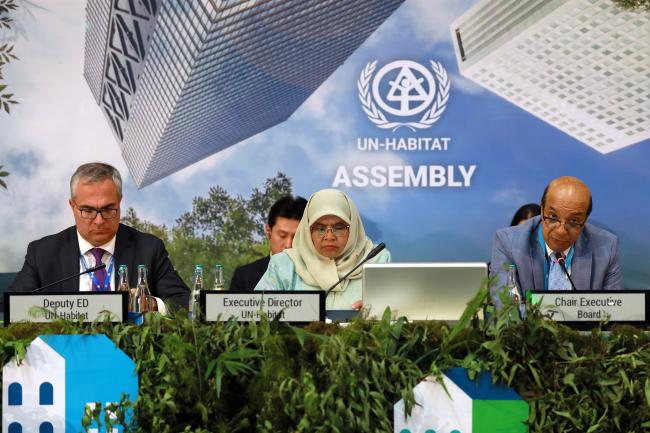 From L-R: Michal Mlynár, Deputy Executive Director, UN-Habitat; UN-Habitat Executive Director Maimunah Mohd Sharif; and UN-Habitat Executive Board Chair Silvio Albuquerque, Brazil