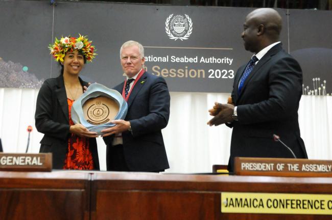 Rima Browne, Cook Islands; Michael Lodge, ISA Secretary-General; and Fanday Turay, Sierra Leone