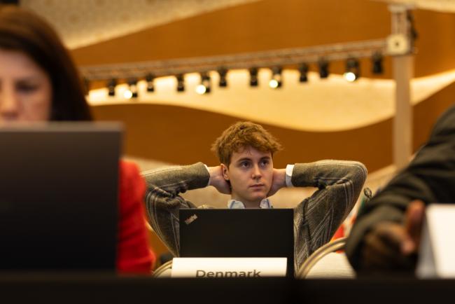 Delegates listen during the session