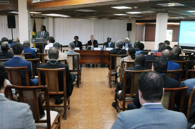 Participants listen to the remarks by Alando Terrelonge, Minister of State, Ministry of Foreign Affairs and Foreign Trade, Jamaica